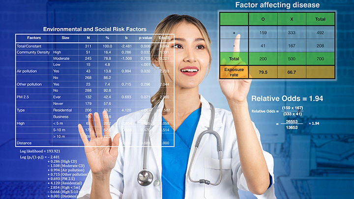 Female doctor/scientist calculating risk factors