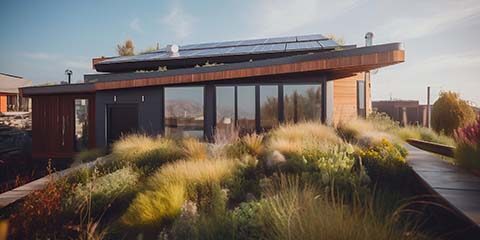 Green Living: A House with Solar Energy and a Rooftop Garden.