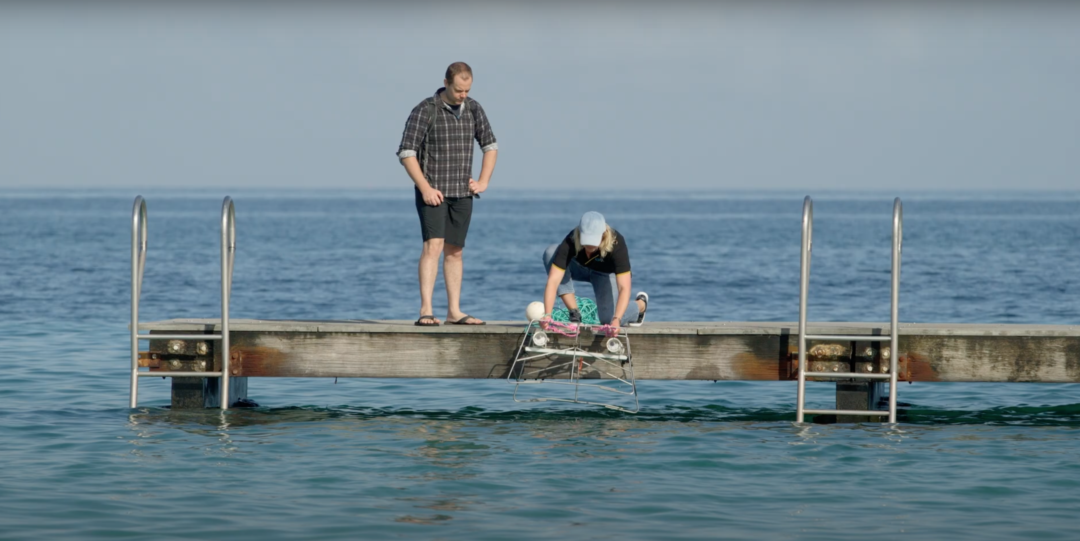 Marine researchers on a jetty